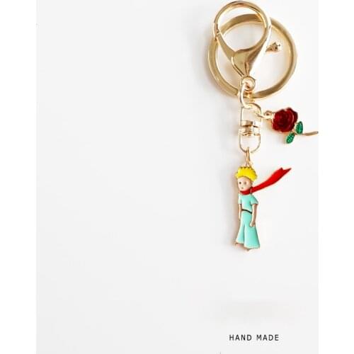 Trendy The Little Prince Keychain Cute Rose Airpods Pendant For Clothes Backpack Keyring Key Chains Charms Couple Gift