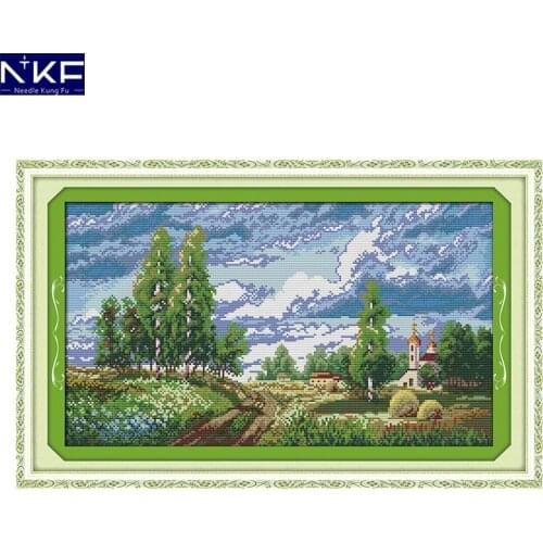 NKF The Spring Field Pattern Counted Cross Stitch Set DIY Needlework Embroidery Scenery Design Cross Stitch Kits for Home Decor