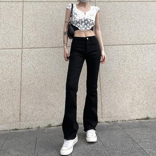 Autumn New Style Wool Edged Micro Flare Temperament Commuter Leisure Flare Pants Solid Color High Waist Thin Female Denim Pants
