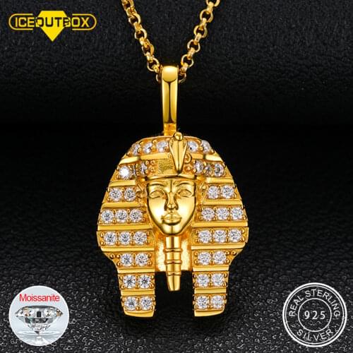 Hip Hop Ancient Egyptian Moissanite Pendant Necklace Chain Punk King Tutan Pharaoh Mens Hip Hop Bling Necklaces Rock Party Gift