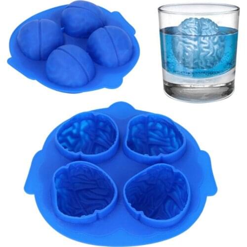 Ice Cube Tray Household Brain-Shaped Silicone Ice Cube Mold Kitchen Utensils for Ice Cream Chocolate (Black/Blue/Pink)