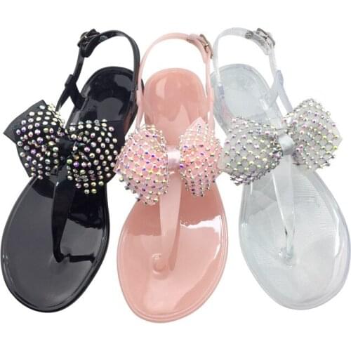Butterfly Crystal Women Sandals Adult Outdoor Casual Beach Shoes Woman Large Size Buckle Strap Flat Vacation Ladies Footwear