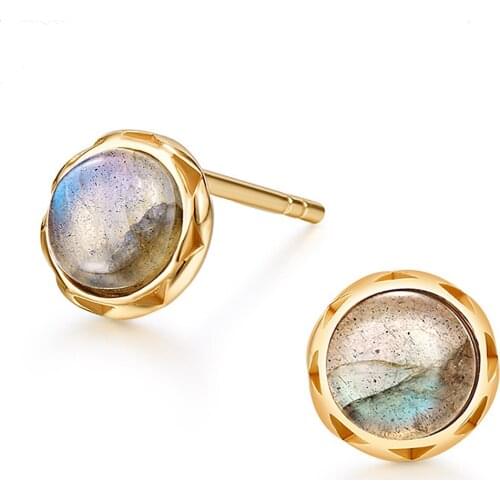 925 Silver Natural Stone Stud Earrings Gemstone Labradorite Round Shape Ear Jewelry For Women Gold Filled Earring Romantic Gift
