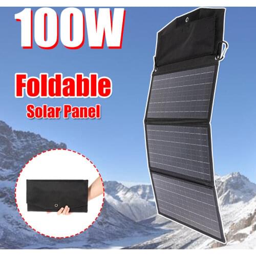 100W 18V Dual USB Quick Charging Solar Cells Board Solar Panel Folded Bag Outdoor Camping Mountaining Emergency Power Bank