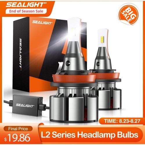 SEALIGHT 2pcs H11 H8 H9 LED Headlight Bulbs Canbus Error Free 15000lm 6000K L2 Series Low Beam Light 360-degree Illumination