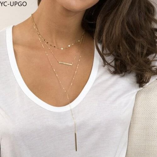 Vintage 2020 Gold Silver Color Multilevel Necklaces For Women New Boho Fashion Rectangular Sequin Pendant Necklace Jewelry Gift