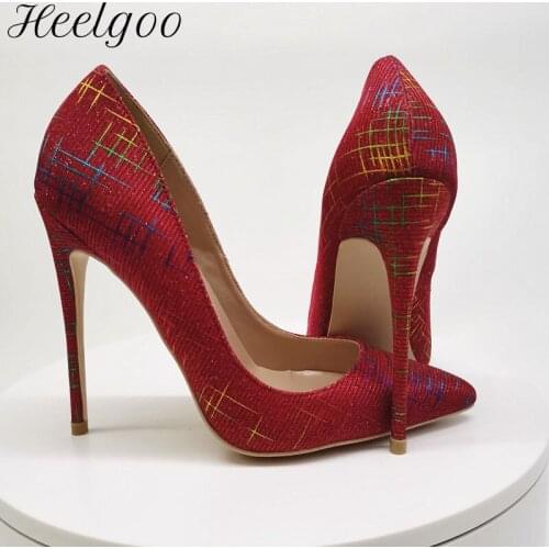Heelgoo Women Red Printed Pointed Toe High Heel Wedding Party Shoes Elegant Ladies Fashion Designer Dress Slip On Stiletto Pumps