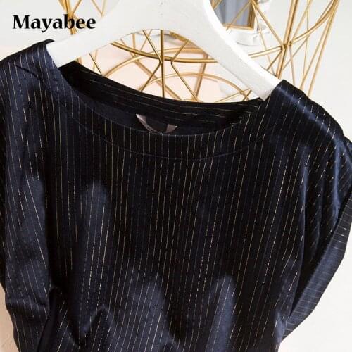 2021 New Spring And Summer Silk Black Fan Gold Thread Round Neck Mid-Length Womens Short-Sleeved Dress