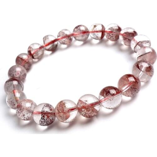10mm Genuine Natural Red Phantom Quartz Crystal Transparent Round Beads Stretch Charm Bracelet