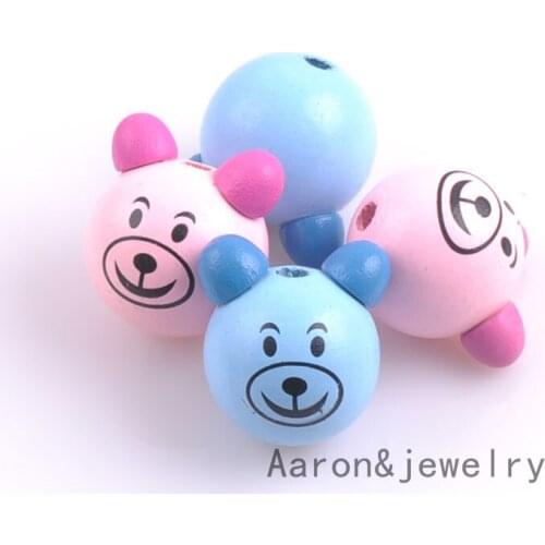 25x30mm 10pcs Blue and Pink Cute Kids Wood Beads 3D Bear cute Spacer Loose beads Fit kids Handmake DIY Accessory MT0608
