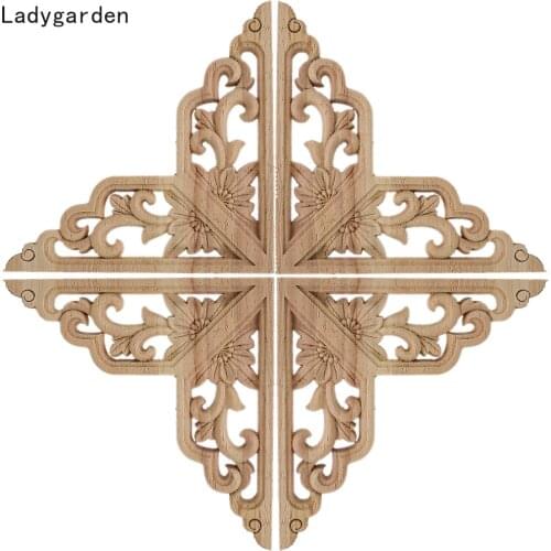 2/4/8/10PCS Carving Wood Appliques Statues Decal Vintage Decor Furniture Wooden Mouldings Unpainted Decorative Sculptures