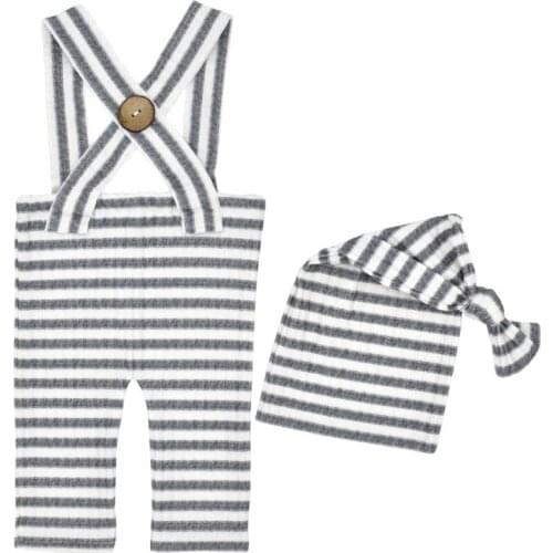 P31B 2 Pcs Baby Stripe Romper Long Tail Knotted Hat Set Newborn Photography Props Kit
