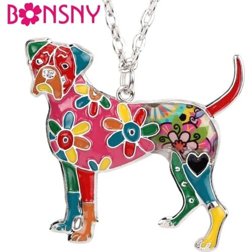 Bonsny Statement Enamel Alloy Boxer Dog Necklace Pendant Chain Choker Unique Animal Jewelry For Women Girls Pet Lovers Gifts Hot