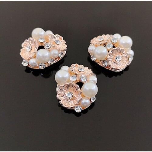 10 PCS 17*20mm Imitation Pearl With Rhinestone Metal Flower Handmade DIY Jewelry Brooch Bridal Headwear Making Accessories