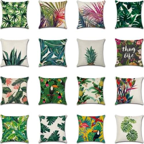 Tropical Plants Decorative Pillowcases Tropical Birds Cotton Linen Pillow Case Leaves Pillow Cover kussensloop almohada
