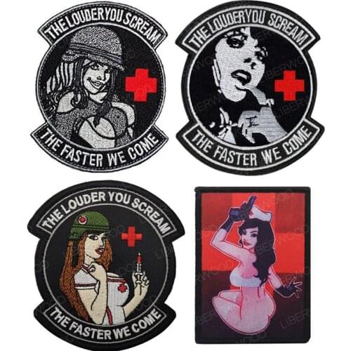 The Louder You Scream the Faster We Come Military Pinup Girl Patch Nurse Medic EMT EMS Tactical Embroidered Hook Patch