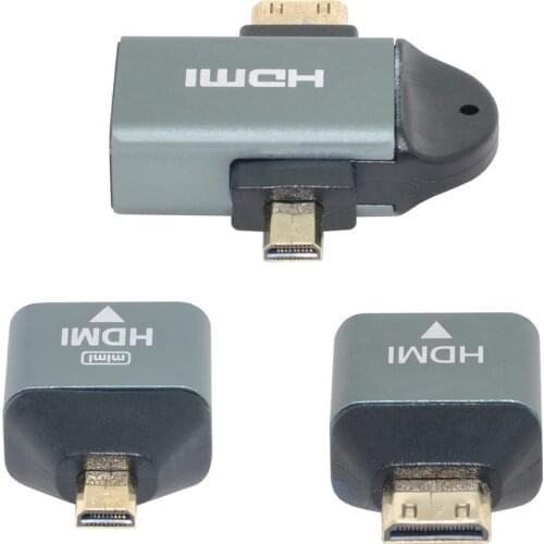 CYSM 3pcs/set Micro & Mini HDMI to HDMI-compatible 1.4 Female 2-in-1 Combo Adapter 4K@60hz