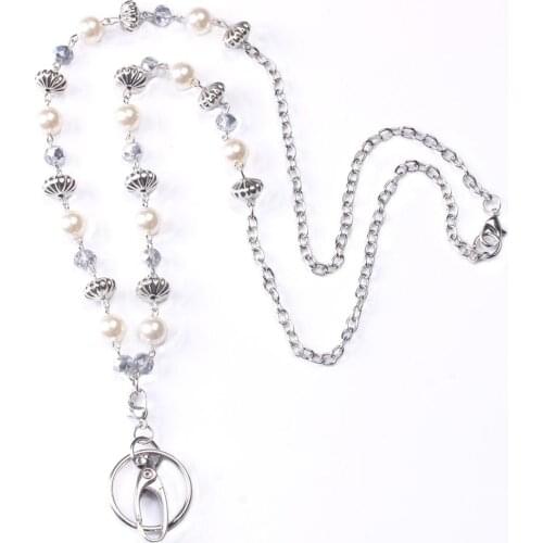 COWBREAD Popular Long Sweater Chain Necklace Imitation Pearl Simple Necklace KeyChain Work Card Badge Neck Fashion Jewelry