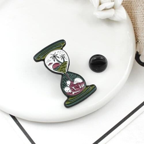 Sea Island Hourglass enamel pin skull bones brooch sunrise coconut tree badge natural landscape pins time jewelry pastel art