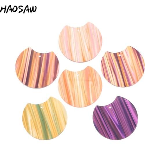 HAOSAW 33*37MM 6Pcs/Lot HandMade/Acetic Acid Charm/Stripe Lines Print/DIY Jewelry Making/Jewelry Accessories/Earring Findings