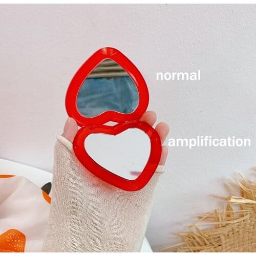 1PCs Heart Shaped Cherry Mini Makeup Mirror Compact Pocket Mirror Portable Double-Sided Folding Cosmetic Mirror Women Gifts