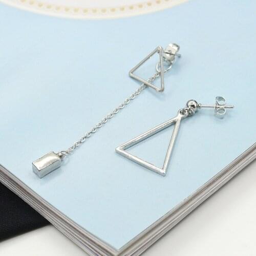 Korean Version of The Simple Fashion Wind Asymmetric Geometric Triangle Tassel Stud Earrings Wild Metal Tassel Stud Earrings