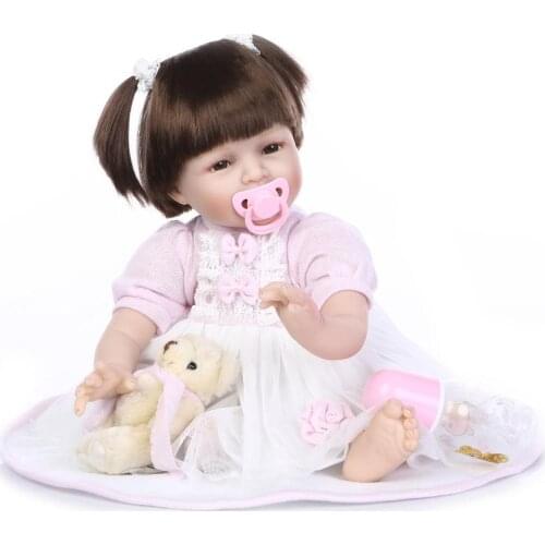 22inch Soft Silicone Reborn Baby Doll angel girl Baby Doll bebe Alive cloth body blue/brown eyes Doll kids bonecas gift