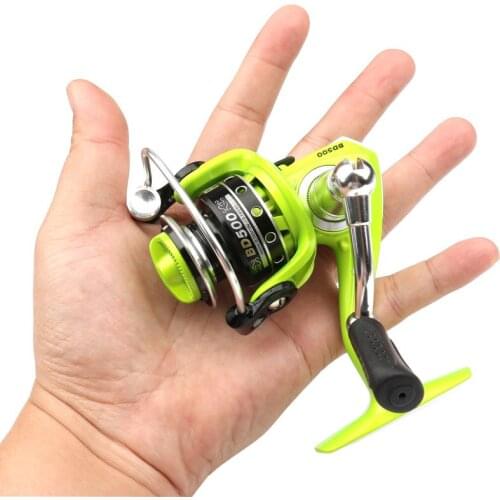 Mini 500 metal wire cup and long wheel foot spinning wheel Ultra small portable rocker fishing wheel rim round fishing reel