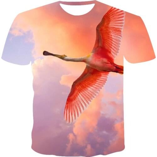 New product T-shirt mens high quality mens T-shirt ladies bird pattern 3D printing mens T-shirt