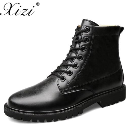 Xizi Men Genuine Leather Ankle Boots Shoes Warm Men Metal Design Outdoor Martin Boot Autumn Winter Work Boots Big Size 48 49 50
