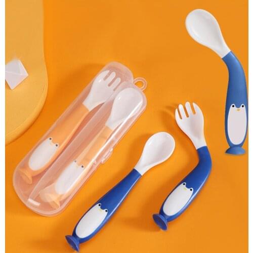 Silicone Spoon for Baby Utensils Set Auxiliary Food Toddler Learn To Eat Training Bendable Soft Fork Infant Children Tableware