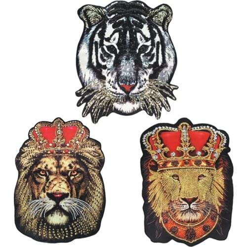 DIY printing sequin large embroidery big lion tiger animal cartoon patches for clothing QR-11