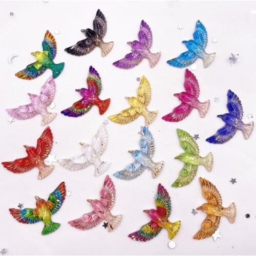 New 20pcs Resin Shiny Colorful Bird Flatback Rhinestone Scrapbook 1 Hole Wedding Applique DIY Ornaments Crafts