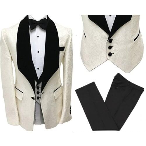 New Arrival Jacquard Groomsmen Shawl Lapel Groom Tuxedos Men Suits Wedding/Prom Best Man Blazer ( Jacket+Pants+Vest+Tie) A38