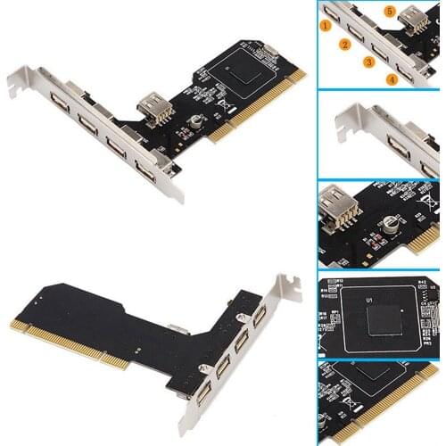 New High Speed 480Mbps 5 Port USB 2.0 PCI Hub Card Controller Adapter Module