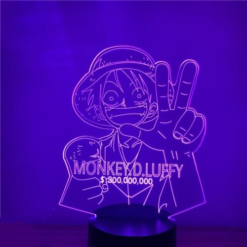 One Piece Anime Monkey D Luffy Night Lights Cartoon Led for Kids Visual Desk Led Figures Collection Xmas Gift Colorful Lampara