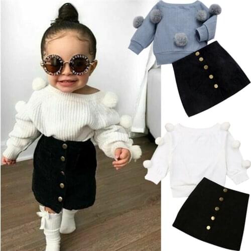 1-6T Toddler Kid Baby Girl Warm Winter Clothes Set Hairball Knit Sweater set Top Mini Skirt Lovely Dress Set Cute Fashion Outfit