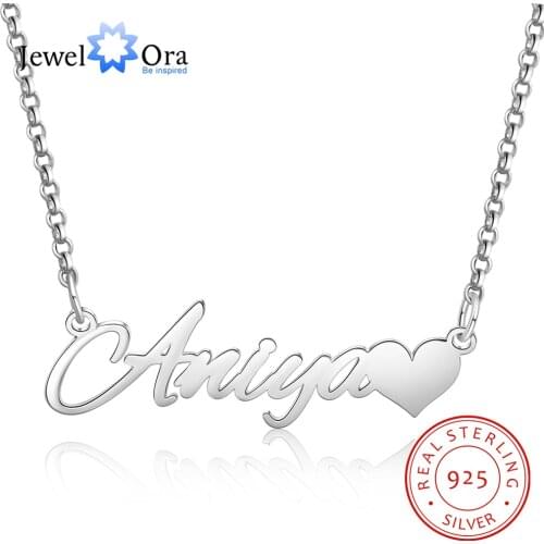 925 Sterling Silver Personalized Letter Nameplate with Heart Custom Made Name Necklaces for Women Anniversary Fine Jewelry