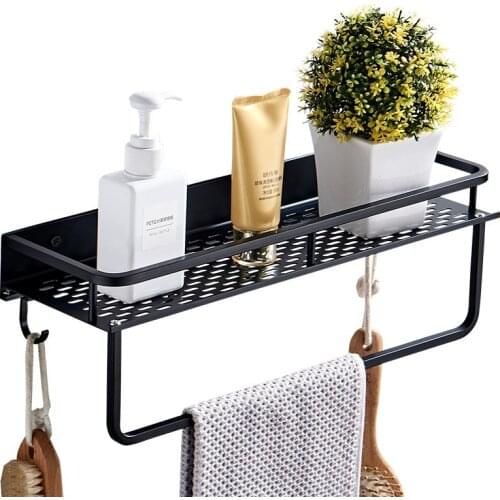 Bathroom Shelf Black Aluminum Wall-Mounted Square Shampoo Shelf Cosmetic Shelves Kitchen Nets Shelf Storage Rack Organizer Rack