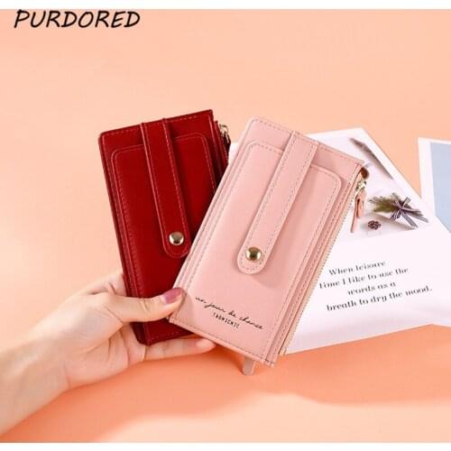 PURDORED 1 Pc Slim Card Holder Leather Long Women Bank Credit Cards Case Lady Female Mini Cards Wallet Paspoorthoesje Tarjetero