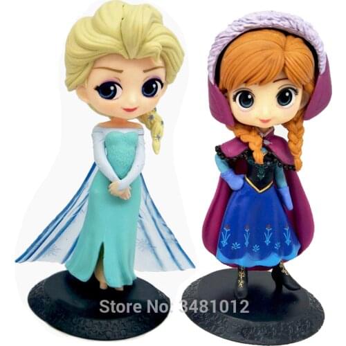 Q Posket Elsa Anna PVC Action Figures Snow Queen Dolls Figurines Kids Toys for Children Girls