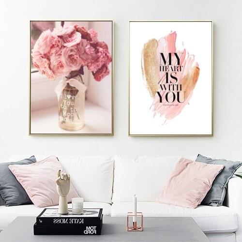 Pink rose vase love diamond painting wall art nordic rhinestone embroidery for living room home decoration wall painting