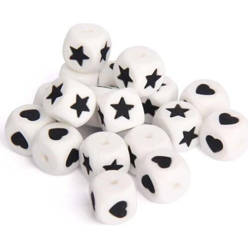 TYRY.HU Alphabet Silicone Beads (12mm Star Cubes) - Food Grade Loose Teething Chew Jewelry Heart Beads Teething Necklace for Mom