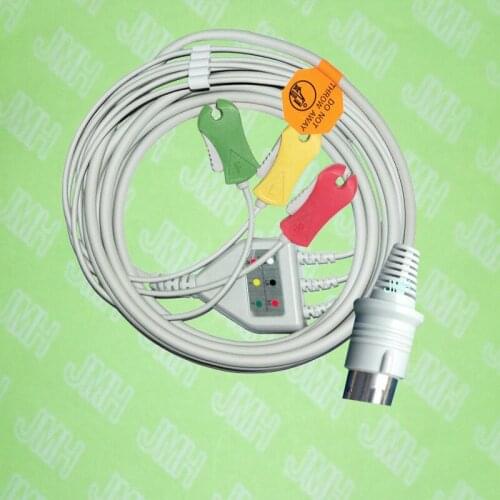 Compatible with 8pin Nihon Kohden ECG Machine the one-piece 3 lead cable and clip leadwire,IEC or AHA