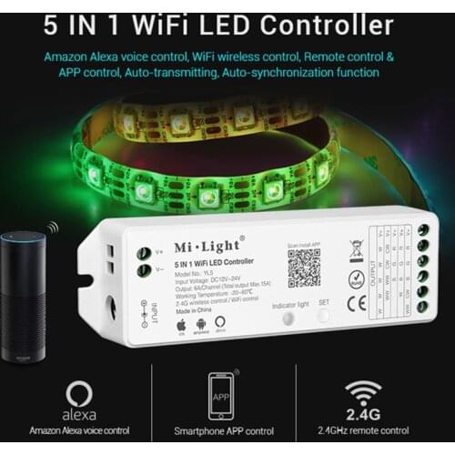 Mi light YL5 5 in 1 LED WIFI Controller For RGB RGBW RGB CCT Single color led strip light Amazon Alexa Voice phone App Remote