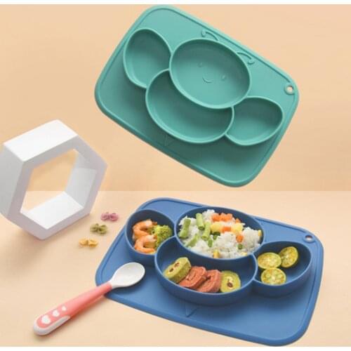 Toddler Plate Non-slip Pad Anti-overflow Design Utensils Training Food Feeding Plate Infant Kids Bowl Multifunctional Tableware