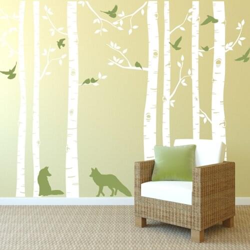 Fox and Birch Tree Wall Decals Available in different colors Big Tree Wall Decor Living Room Nursery Room Vinyl Wallpaper ZA319