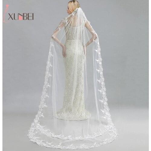Voile Marriage Ivory White Appliqued Edge Long Wedding Veils Wedding Bridal Veils With Comb Wedding Accessories