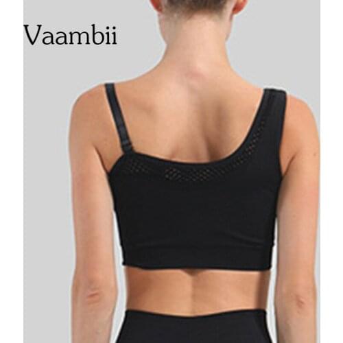 Womens One Shoulder Gym Tops Mesh Sport Bra Without Hoops Open Back Bras Women Seamless Bralette Tank Top With Cups Straps