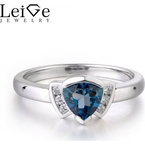 Leige Jewelry London Blue Topaz Triangle Cut Engagement Rings Romantic Gifts For Woman 925 Sterling Silver Rings Fine Jewelry
